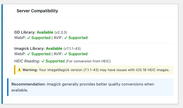 Server compatibility and conversion support details.