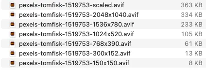 List of image files with various resolutions