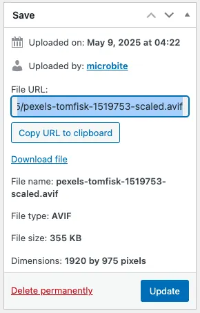 AVIF file upload interface example