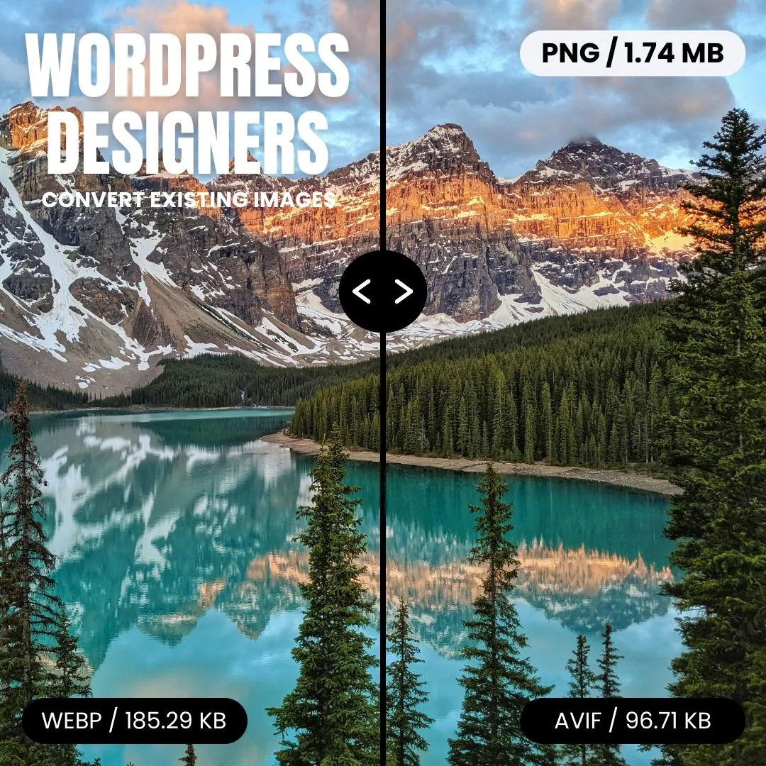 Mountain lake image format size comparison graphic